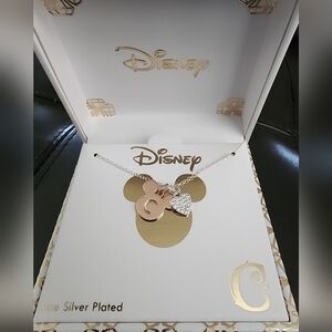 NWT Disney Silver Plated Initail  Necklace with  Heart Charms